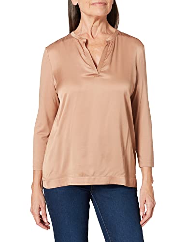 Gerry Weber Damska koszulka z rękawami 3/4 z wypalanym wzorem 3/4, rękaw 3/4, wycięte ramiona, t-shirt 3/4, rękaw 3/4, koszulka z rękawami 3/4, wzorzysty, Dark Camel, 36