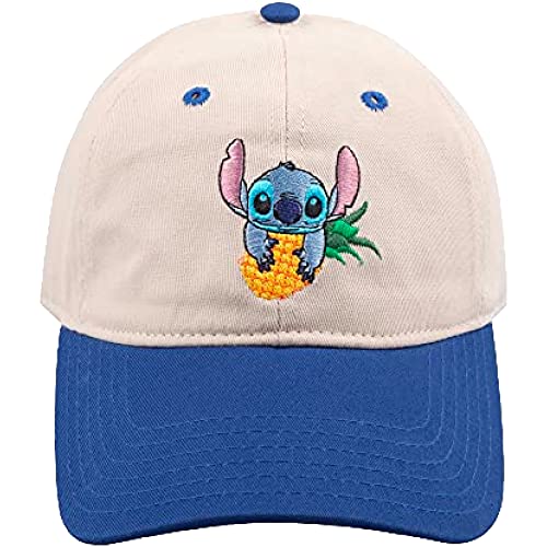 Concept One Unisex Disney 's Stitch Ananas haftowany, dwukolorowy, prana bawełna, regulowany, z zakrzywionym rondem, czapka baseballowa, granatowa, rozmiar uniwersalny