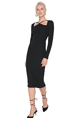 Trendyol Damska sukienka midi bodycon dopasowana tkana, Czarny, S