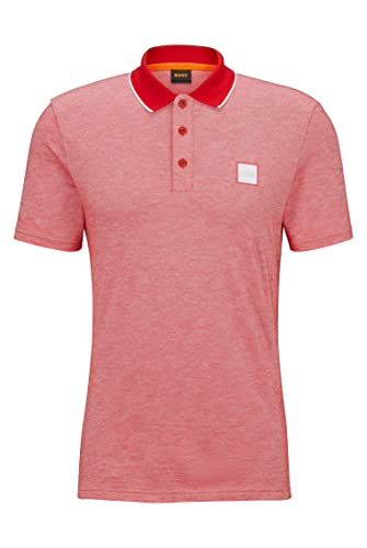 BOSS PeOxford męska koszulka polo z bawełny piqué z naszywką z logo, czerwony, XL