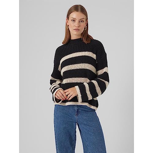 Bestseller A/S Damski sweter VMHILDA LS Highneck GA NOOS, czarne/paski: brzoza, XXL, Black/Stripes:birch, XXL