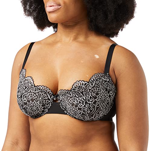 Wonderbra Damski biustonosz z lekko wyściełanym koronką, czarny, 34DD