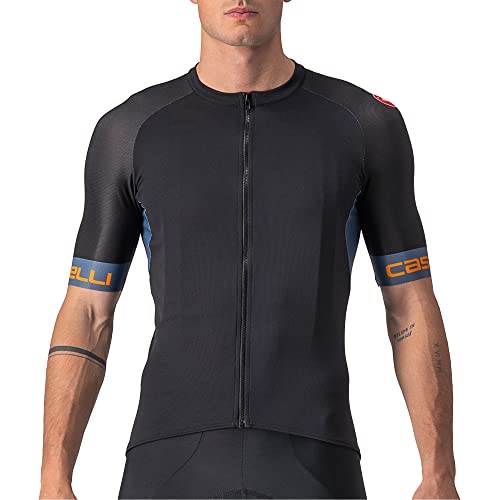 CASTELLI Męski T-Shirt, Light Black/Light Steel Blue-Pop Orange, XXL