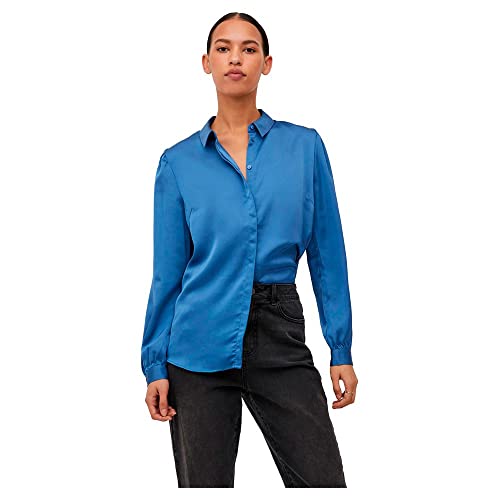Vila Women's Różnorodna satyna L/S koszula/SU-NOOS bluzka, federal Blue, 44, federal blue, 44