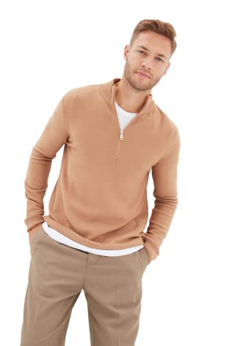 Trendyol Męska bluza z golfem slim fit basic sweter z dzianiny, Kolor norek, L