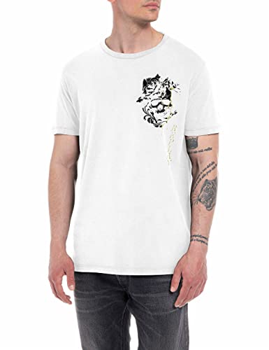 Replay T-shirt męski z krótkim rękawem z nadrukiem, 001 White, XXL