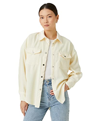 Koton Damska koszulka oversized prążkowana Velvet, Off White (001), 42