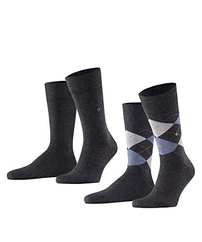 Burlington Mężczyźni Skarpety Everyday Mix 2-Pack M SO Bawełna z wzorem 2 Pak, Szary (Anthracite Melange 3081), 40-46