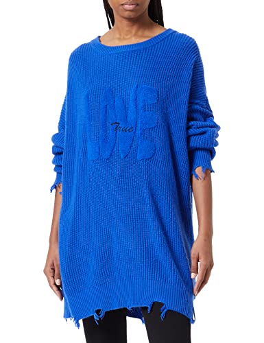 True Religion Damski sweter Destroyed Oversized Love Pullover, niebieski (Bright Blue), standardowy