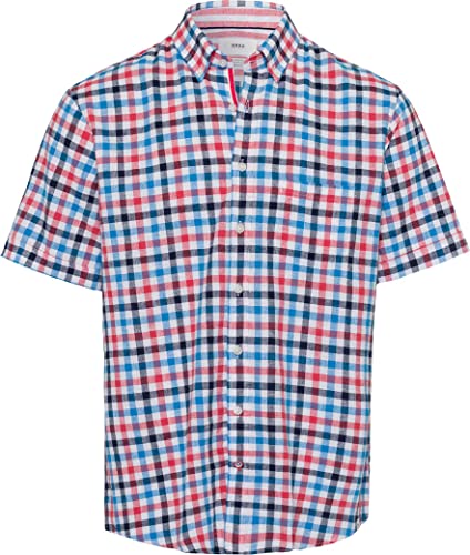 BRAX Męska koszula w stylu Dan C Cotton Linen Slub w kratkę z krótkim rękawem, Ocean, S