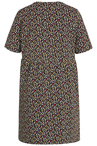Ulla Popken Damska koszulka z długim rękawem, w kropki, linia A, okrągły dekolt, koszulka z rękawami do łokci, czarna, 54/56