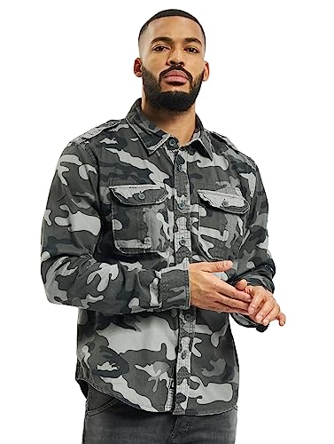 Brandit Męska koszula w stylu vintage z długim rękawem, Grey Camo Longsleeve, 7XL