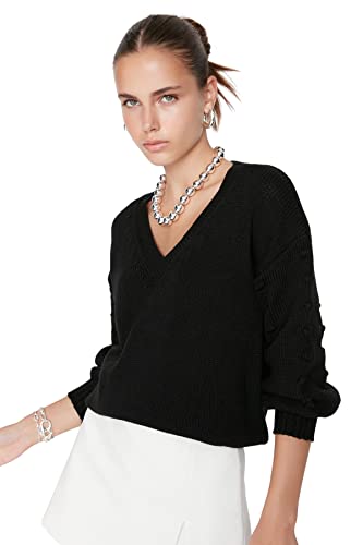 Trendyol Damski sweter z dzianiny Basic Cache-Coeur, Czarny, M