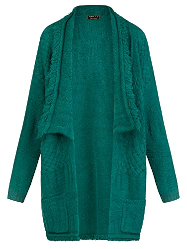 ApartFashion Women's APART obszycie z frędzlami sweter kardigan, zielony, normalny, zielony, S