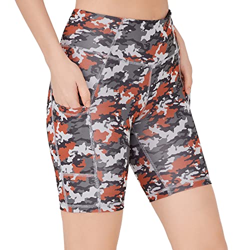LOS OJOS Camo damskie spodnie rowerowe, wysoka talia, wyszczuplające brzuch, kamuflaż, legginsy treningowe dla kobiet, Węgiel-kasztanowy brąz, XXL