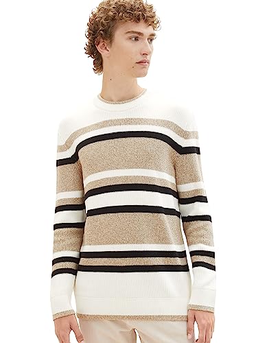 TOM TAILOR Denim sweter męski, 32764 - Ecru Fancy Multicolor Stripe, XXL