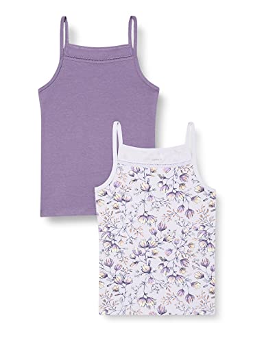 NAME IT Dziewczęca koszulka NKFSTRAP TOP 2P Flower NOOS z motywem kwiatowym (Purple Heather), 122/128, Purple Heather, 122/128 cm