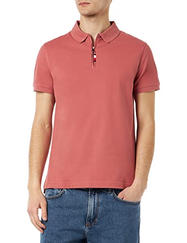 Tommy Hilfiger Męska koszulka polo Global STP z zamkiem do połowy S/S, Dockside Czerwony, L