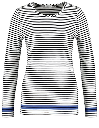 Gerry Weber Damska koszulka z długim rękawem w paski z długim rękawem 1/1 rękaw koszulka z długim rękawem w paski, Niebieski/Ecru/Bia?e paski, 46