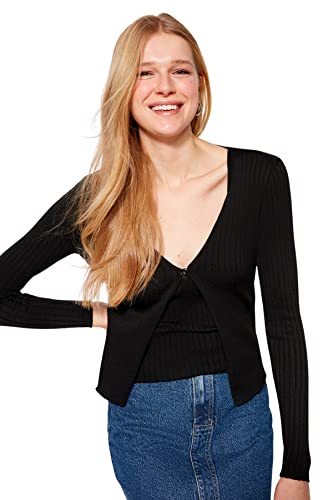 Trendyol Damski kardigan z dzianiny z dekoltem w serek, czarny, M, Czarny, M