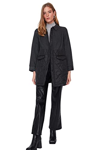 Trendyol Damska koszula z kołnierzem Colorblock Regular Winterjacket Płaszcz, czarny, M, Czarny
