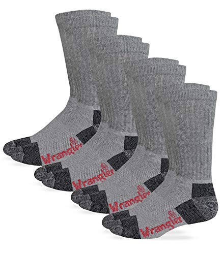 Wrangler Męskie Riggs Steel Toe Boot Work Crew bawełniane skarpety z poduszką 4 pary, czarne, L, szary, Large
