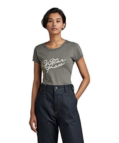 G-STAR RAW Cursive gr Slim r t wmn Topy, GS Grey, M damskie, Gs Grey, M