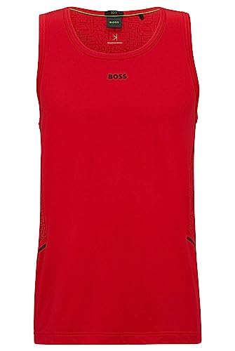 BOSS Męski tank top Active 1 Slim-Fit z dekoracyjnym, odblaskowym wzorem, czerwony, S
