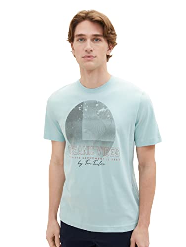 T-shirt męski TOM TAILOR z nadrukiem fotograficznym wykonany z bawełny, 30463-zgaszony miętowy błękit, XXXL