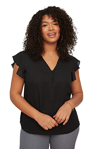 TRENDYOL Damska koszula damska Regular Standard V Neck Woven Plus Size Blouse, czarny, 44