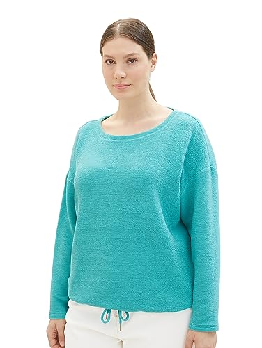TOM TAILOR Damska bluza ze strukturą i sznurkiem, 10426-Summer Teal, 44, 10426-letni morski, 44 duże rozmiary