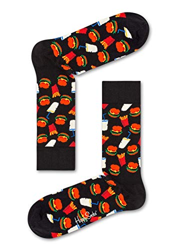 Happy Socks Hamburger Sock, kolorowe i zabawne, Skarpety dla kobiet i mężczyzn, Czarny-Czerwony-Żółty (41-46)