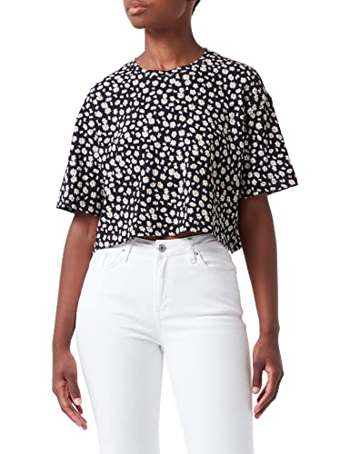 ONLY Damska koszulka Onlmay S/S Boxy Crop AOP/Stripe Top JRS, czarny/Aop:may Daisy Jrs, M