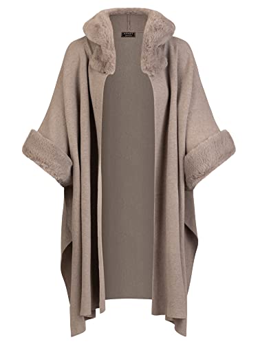 APART Fashion Damski płaszcz z dzianiny Apart z obszyciem sztucznego futra kardigan sweter, szary, S