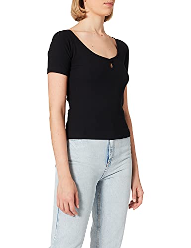 NA-KD Damska koszula Keyhole Jersey Top, czarny, XL