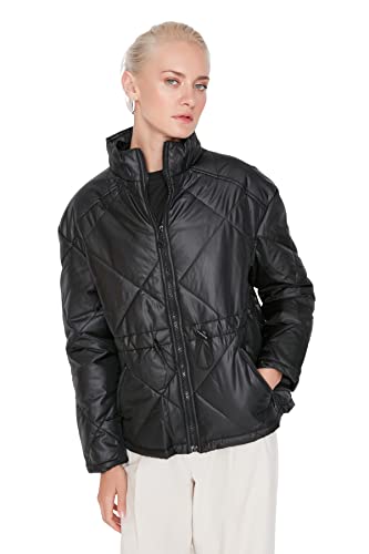 Trendyol Damska kurtka zimowa, jednokolorowa, oversize, czarna, S, Czarny