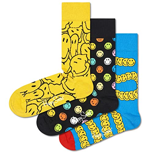 Happy Socks Męskie Smiley 3-pak skarpety zestaw prezentowy, Multi, 41-46