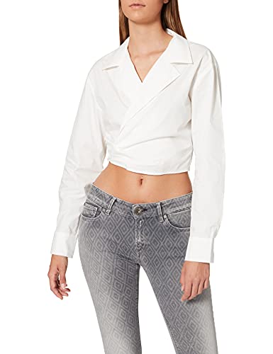 NA-KD Damska koszula overlap Cropped Shirt, biały, 34 PL