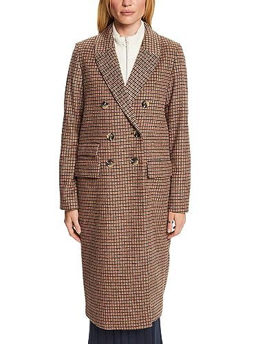 ESPRIT Płaszcz w kratkę z mieszanki wełny, Terracotta, L