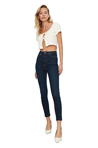 Trendyol Ciemnoniebieski Wysoki Stan Skinny Jeansy Damskie, Ciemny niebieski, 44