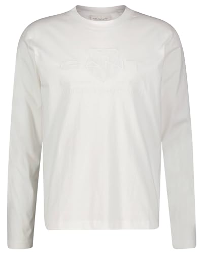 GANT Męski t-shirt REG Tonal Shield LS, Eggshell, Standard, Eggshell, 4XL