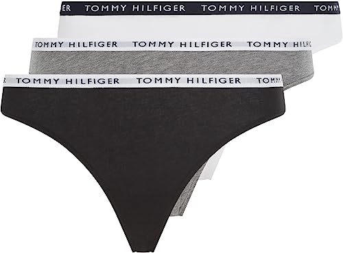 Tommy Hilfiger Zestaw 3 Stringi damskie 3 PK Stringi ze stretchem, Medium Grey Htr/Biały/Czarny, XS