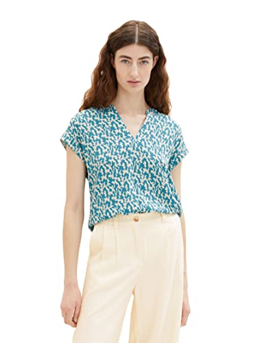 TOM TAILOR Damska bluzka Basic, 32149 - petrol Small Abstract Design, 32