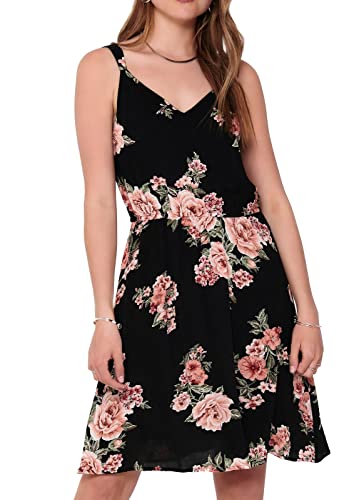 ONLY Sukienka damska bez rękawów, nadruk kwiatowy, Black/Orange Flowers, 42