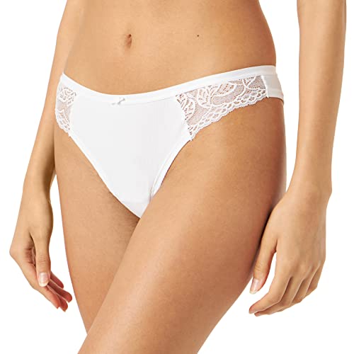women'secret Damskie figi wrazylijskie z bawełny prążkowane z koronkowymi detalami, kość słoniowa, XL
