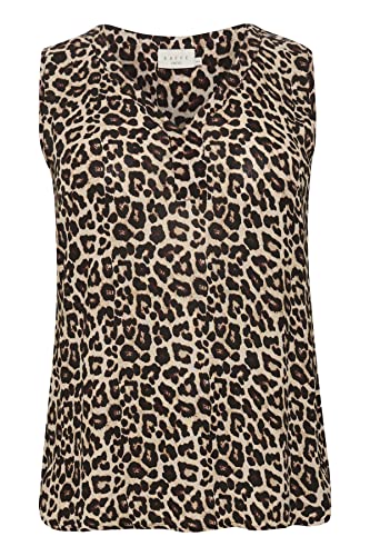 Kaffe Curve Plus Size Damska bluzka bezrękawna luźna dopasowana dekolt Regular Length, Nadruk Feather Gray Leo