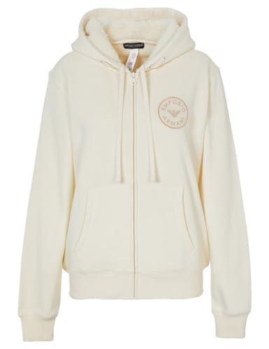 Emporio Armani Damska kurtka z kapturem Fuzzy Fleece Full Zip Jacket (2 sztuki), Pale Cream, S