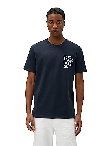 Koton Varsity Embroidered Crew Neck Short Sleeve T-Shirt męski, Granatowy (704), M