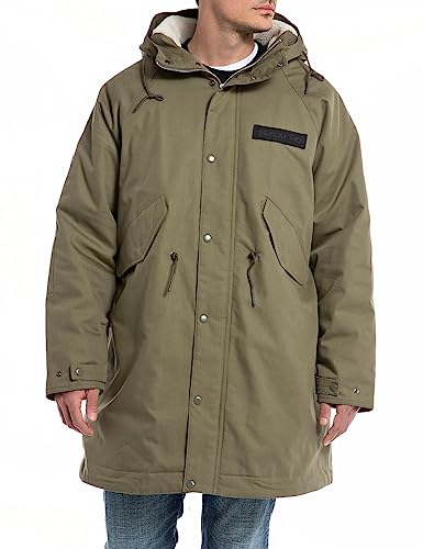 Replay parka męska relaxed fit, 235 wojskowa zieleń, XXL