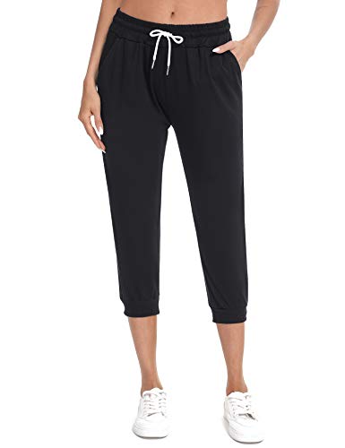 Sykooria Jogging Damskie Letnie Spodnie Sportowe Kobiety Wysoka Talia 3/4 Spodnie Damskie Casual, k-czarny, S